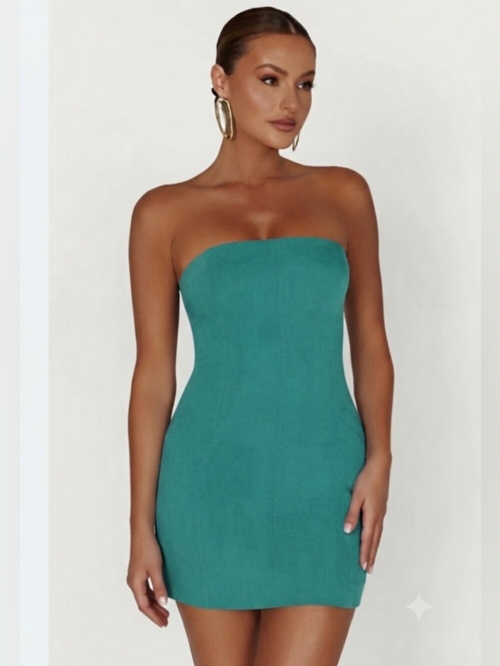 Meshki Maci Crepe Strapless Bodycon  Mini Dress / Sz S / Bottle Green